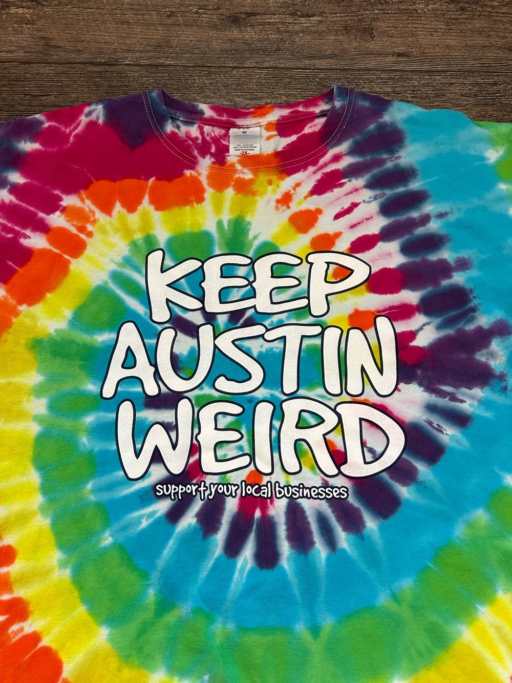 Cool Oversized Vintage Tie Dye Short Sleeve Tee “Keep Austin Weird” Size 2XL - Picture 2 of 6